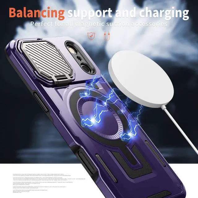 Alt view image 7 of 7 - Designed for iPhone 17 Pro Max Case Full Camera Protection Built-in Invisible Kickstand Heavy Duty Rugged Case with Dual-Layer Shockproof Wireless Charging Compatible (Purple)