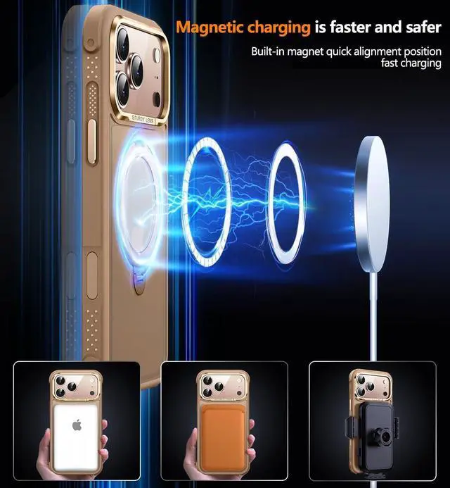 Alt view image 3 of 7 - Magnetic for iPhone 17 Pro Max Case Military Drop Protection Compatible with MagSafe Slim Translucent Matte Shockproof Protective Phone Case with 360° Spin Stand 6.9 Desert Gold