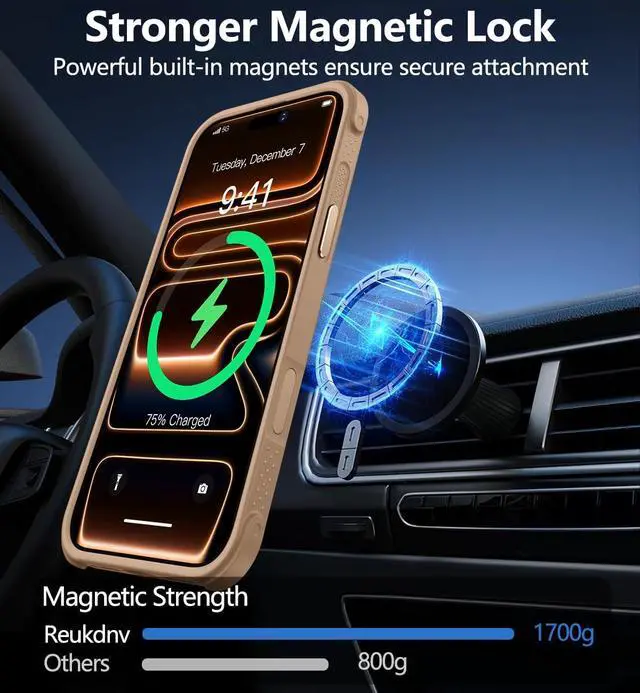 Alt view image 7 of 7 - Magnetic for iPhone 17 Pro Max Case Military Drop Protection Compatible with MagSafe Slim Translucent Matte Shockproof Protective Phone Case with 360° Spin Stand 6.9 Desert Gold