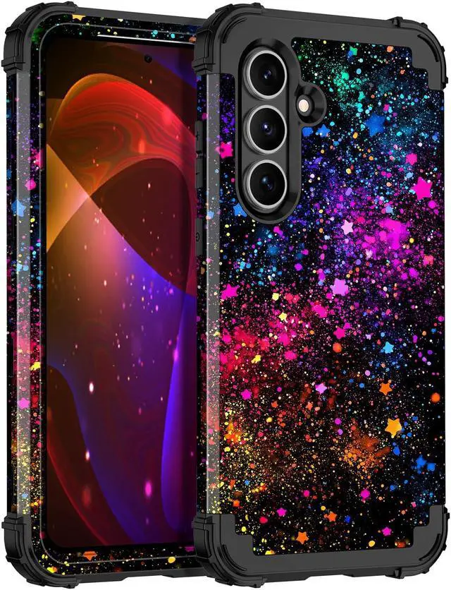 Alt view image 7 of 7 - for Galaxy S25 FE Case Glow in The Dark Three Layer Heavy Duty Shockproof Protection Hard Plastic Bumper+Soft Silicone Protective Case for Galaxy S25 FE 5G Colorful Sky