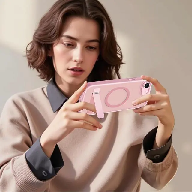 Alt view image 6 of 7 - Magnetic Case for iPhone 17e/iPhone 16e with 2X Privacy Screen Protectors iPhone 17 e/16 e Phone Case with Stand & Compatible with MagSafe Shockproof Translucent Matte Protective Cover Pink