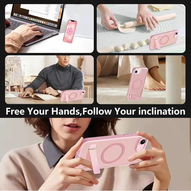 Alt view image 7 of 7 - Magnetic Case for iPhone 17e/iPhone 16e with 2X Privacy Screen Protectors iPhone 17 e/16 e Phone Case with Stand & Compatible with MagSafe Shockproof Translucent Matte Protective Cover Pink