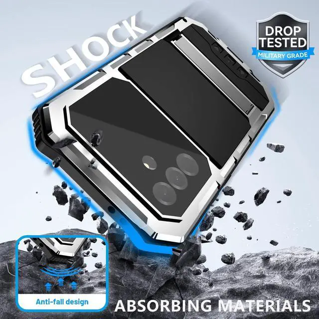 Alt view image 7 of 7 - for Galaxy A36 5G /Galaxy A56 5G Case (6.7 ) 2025 Metal Heavy Duty Phone Case with Built-in Screen Protector Full Body Protective Dust Proof Military Grade Rugged Silver