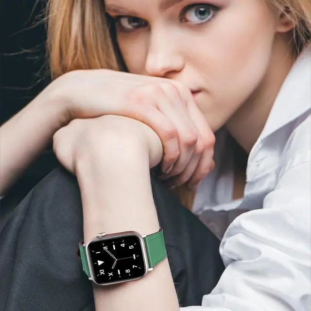 Alt view image 5 of 6 - Premium Italy Leather Bands Compatible with Watch Band 40mm 38mm 41mm 42mm 44mm 45mm 46mm 49mm Soft Leather Watch Replacement Band for Watch Series Ultra SE 10 9 8 7 6 5 4 3 2 1 for Women Men
