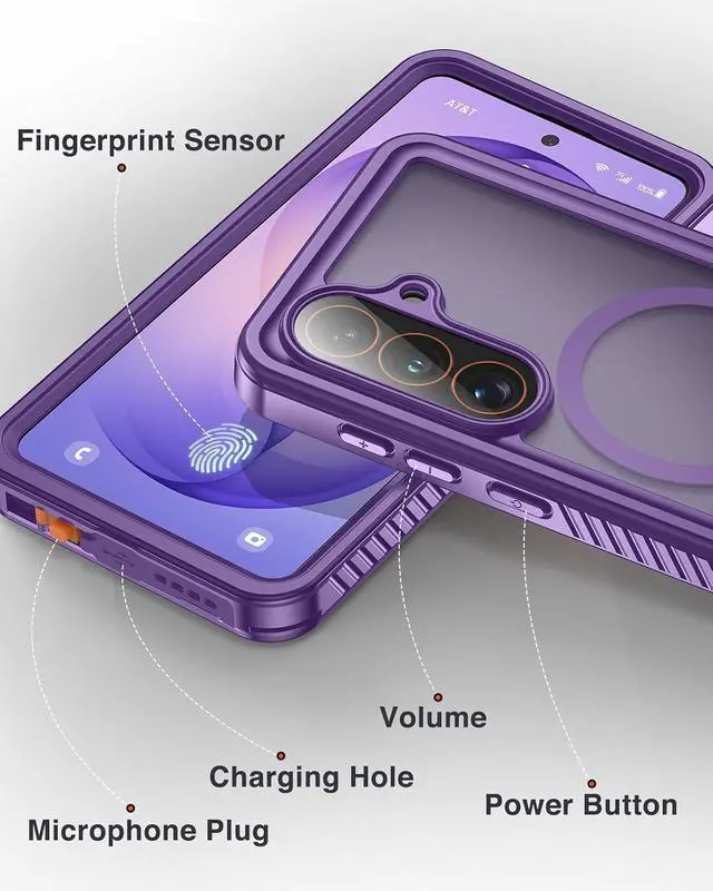 Alt view image 7 of 7 - Magnetic for Galaxy S26+ Plus Phone Case IP68 Waterproof Dustproof Case with Built-in Screen Protector Rugged Full Body Protective Cover for Galaxy S26 Plus 6.7 Inch Purple