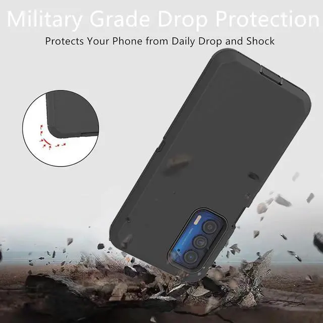 Alt view image 7 of 7 - Heavy Duty Protective Case for Motorola Moto Edge 2021/5G UW - Dustproof Shockproof 3 in 1 Rugged Phone Cover (Black)