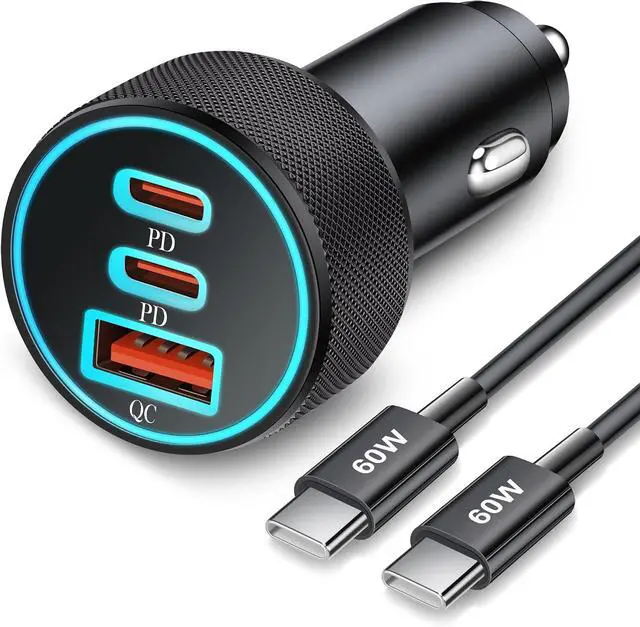 Main image of 67W 3-Port Super Fast Type C Car Charger USB C for Galaxy S26 S25 S24 S23 S22 Ultra iPhone 17/Air/16/15 Pro Max Android PD/QC Car Phone Adapter Accessories for Men Women + 3FT USB-C Cable