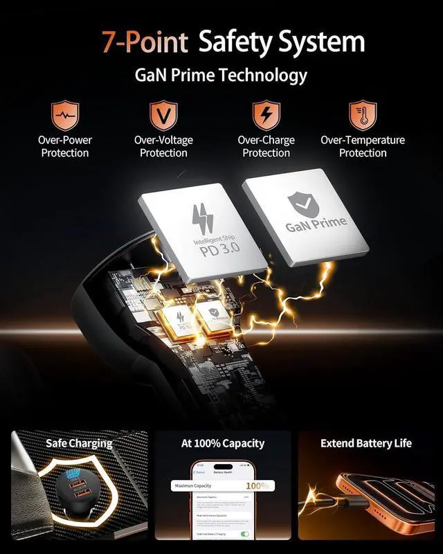 Alt view image 4 of 7 - USB C Car Charger 2 Pack 70W 3-Port PD/QC Fast Charging Cigarette Lighter USB Charger Car Phone Adapter Accessories for iPhone 17/Air/16/15/14/13/12 Pro Max iPad Pixel Galaxy S25/S24/S23 Android