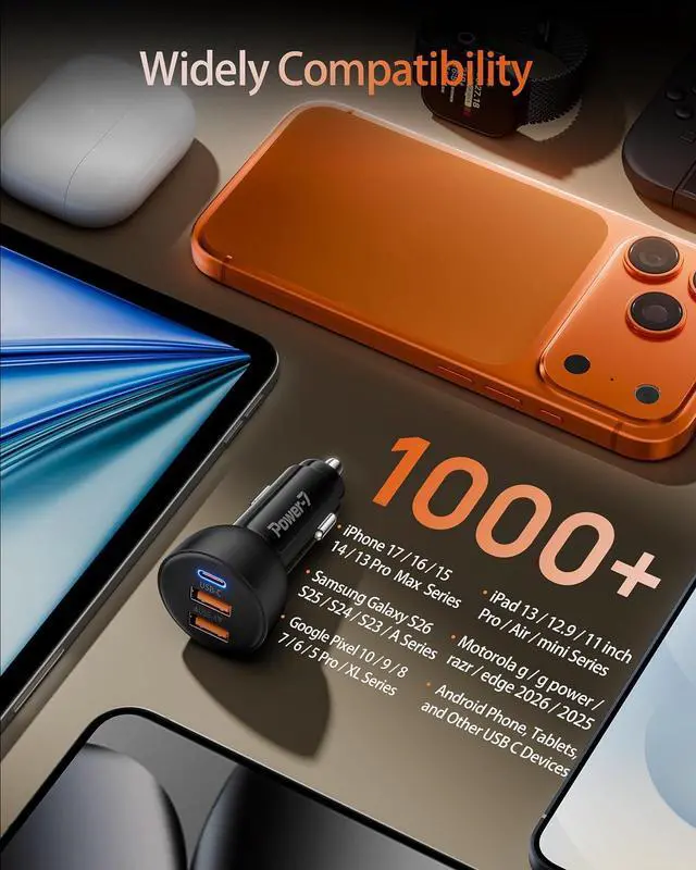 Alt view image 5 of 7 - USB C Car Charger 2 Pack 70W 3-Port PD/QC Fast Charging Cigarette Lighter USB Charger Car Phone Adapter Accessories for iPhone 17/Air/16/15/14/13/12 Pro Max iPad Pixel Galaxy S25/S24/S23 Android