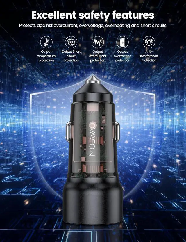 Alt view image 5 of 6 - USB C Car Charger 75W Mini Cigarette Lighter USB Charger | 45W PD&QC 3.0 USB C Fast Charge Mini Cigarette Lighter Adapter for iPhone 17 16 15 14 Pro Max S26 S25 Note Pixel iPad