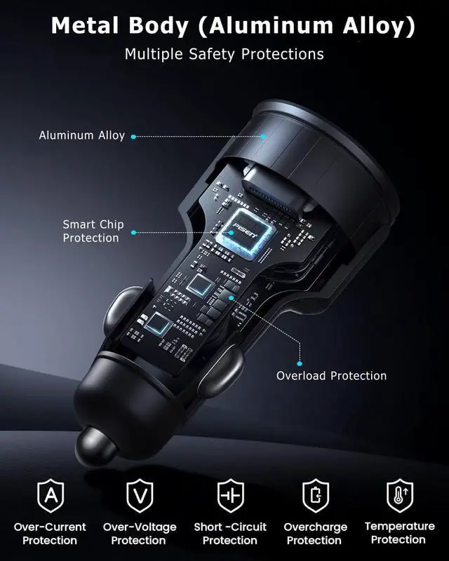 Alt view image 5 of 7 - 142.5W Car Charger Super Fast Charging Cigarette Lighter USB Phone Accessories Charger Adapter with QC USB c Type c PD Universal Quick Charge Multi 3 Port for 12-24v Car Cigarette Lighter Plug