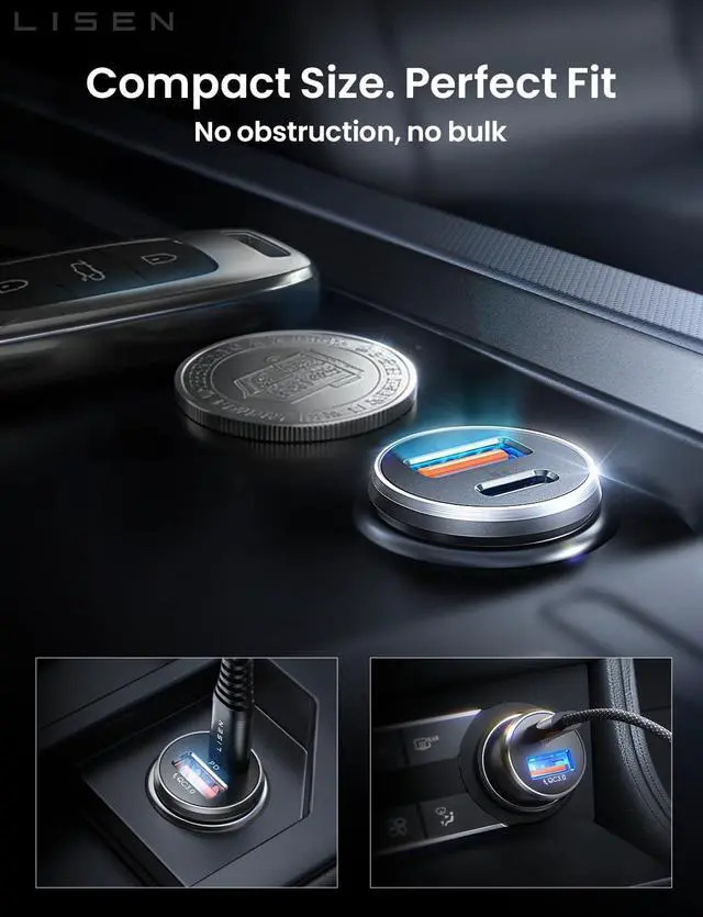 Alt view image 6 of 7 - Car Charger USB C 69W Cigarette Lighter USB Charger Adapter Car Accessories Gifts for Men Mini USBC Cars Fast Charging Adapter USBC Type C 12V Plug Outlet for iPhone 17 Pro Max 16 15 14 13