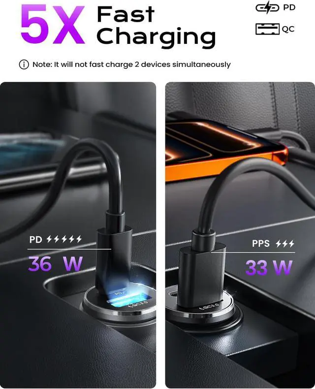 Alt view image 7 of 7 - Car Charger USB C 69W Cigarette Lighter USB Charger Adapter Car Accessories Gifts for Men Mini USBC Cars Fast Charging Adapter USBC Type C 12V Plug Outlet for iPhone 17 Pro Max 16 15 14 13