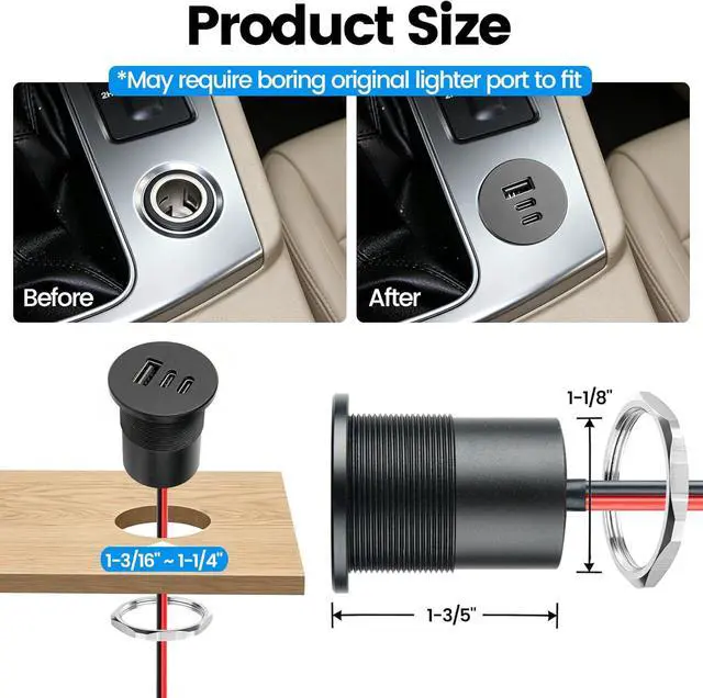 Alt view image 5 of 7 - Acegoo 78W 12V USB Outlet Dual 30W PD3.0 Type-C & 18W QC3.0 Aluminum Car Charger Socket Multi Port Fast Charging Replacement Socket Accessories for RV Camper Trailer Truck Boat (2 Pcs)