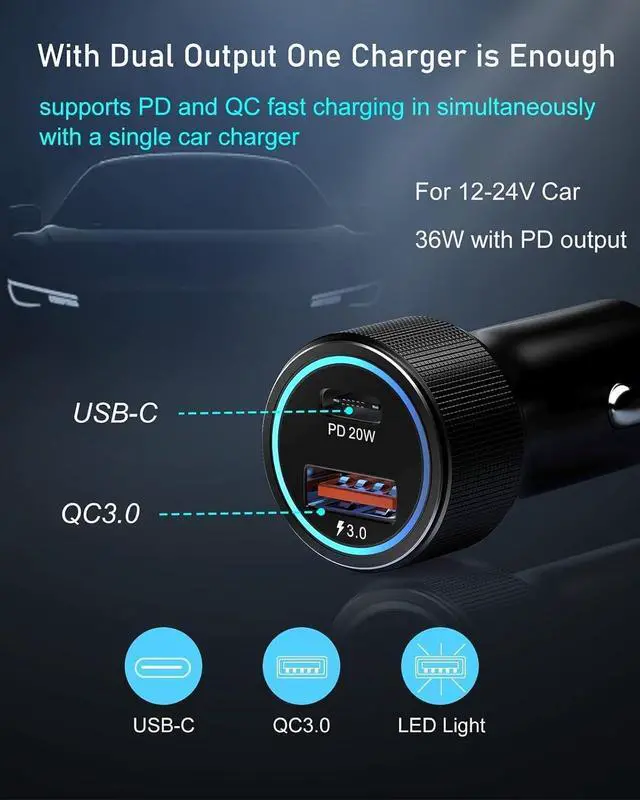 Alt view image 6 of 7 - USB C Car Charger 2 Pack 38W Cigarette Lighter Adapter 12V USB Outlet PD/QC Fast Charging Car Phone Charger Plug for iPhone 16 15 14 13 Pro Max iPad Android S25 S24 S23 S22 Pixel 9 8