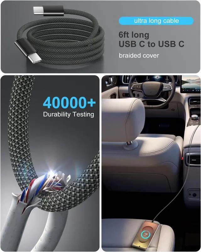 Alt view image 5 of 7 - Super Fast Type C Car Charger Dual 45W USB C 4-Port Cigarette Lighter Adapter Compatible with Galaxy S26 S25 Ultra FE S24 S22 iPhone 17 16 15 Pro Max with 6ft Braided USB C to C Cable