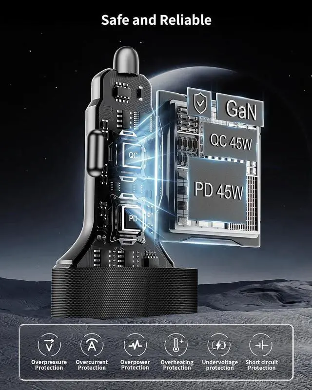 Alt view image 6 of 7 - Car Charger USB C 4-Port 90W Super Fast Charging Car Phone Charger Accessories Dual USB-C & USB-A Cargador Carro Cigarette Lighter Adapter for iPhone 17 16 15 14 13 12 iPad Galaxy Tablet Android