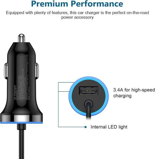 Alt view image 2 of 7 - USB C Car Charger 3.4A Fast Charging Car Adapter+3ft Type C Cable for Galaxy S26 S25 S24 S23 S22 S21 S20 S10 Note 20 A10E A20 A50 A51 A71 LG Stylo 6/5 G7 V60 ThinQ Moto G8 Google Pixel 4 3a