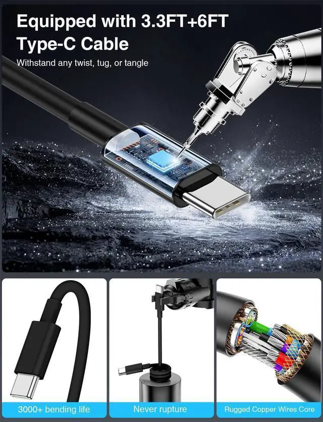 Alt view image 5 of 7 - 75W USB C Car Charger 3-Port Super Fast Charging PD 3.0 & QC 3.0 Cigarette Lighter Adapter for iPhone 17/16/15 Pro Max Galaxy S26/S25/S24 Ultra with 4Pack 3FT+6.6FT Type C Cable