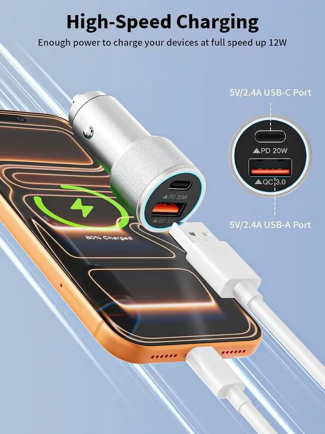 Alt view image 4 of 7 - iPhone 17/16/15 Car Charger Fast Charging 2-Port Cigarette Lighter USB Charger Dual USBA and USB C Car Adapter 2Pack Compatible with iPhone 17e/17 Pro/Air/16e/16 Plus/15 Pro Max iPad mini/Air Airpods