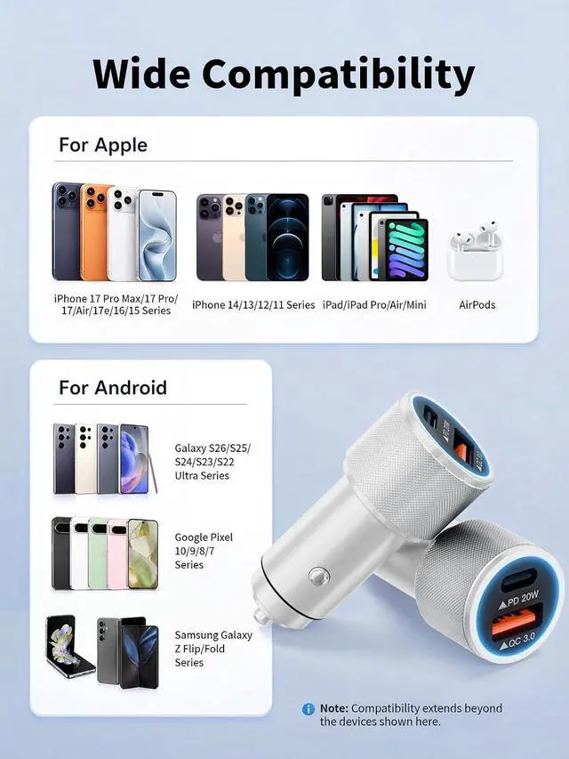 Alt view image 6 of 7 - iPhone 17/16/15 Car Charger Fast Charging 2-Port Cigarette Lighter USB Charger Dual USBA and USB C Car Adapter 2Pack Compatible with iPhone 17e/17 Pro/Air/16e/16 Plus/15 Pro Max iPad mini/Air Airpods