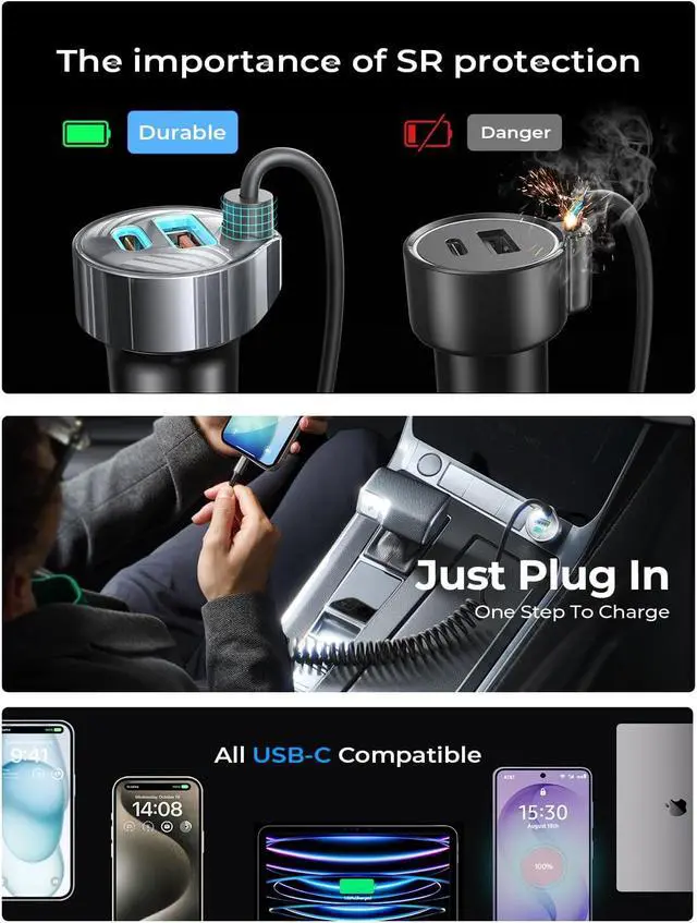Alt view image 5 of 7 - 90W for iPhone 17 16 15 Pro Max Car Charger USB C Fast Charge Super Fast for iPhone 17 16 Car Charger USB C Adapter for iPhone 17e 16 15 Pro Max Plus Air Galaxy S26 Ultra Android