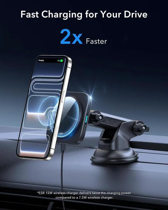 Alt view image 2 of 7 - for 15W MagSafe Car Mount Charger for MagSafe Car Charger Suction Cup Magnetic Wireless Car Charging Dashboard Car Phone Mount for iPhone 17e/17/16/15/14/13/12 S26/S25 Pixel 10 Fast Charging