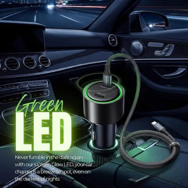Alt view image 5 of 7 - 145W USB C Car Charger Dual Port Cigarette Lighter Phone Charger | 145W fast dual USB-C car charger includes 6ft 100W braided USB-C cable charges 2 phones tablets or laptops.