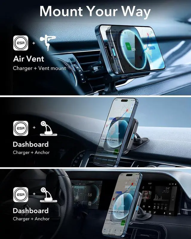 Alt view image 7 of 7 - for 15W MagSafe Car Mount Charger MagSafe Car Charger Air Vent/Dashboard Magnetic Wireless Phone Holder Mount for iPhone 17e/17/16/15/14/13/12 Galaxy S26/S25 Pixel 10 Fast Charging