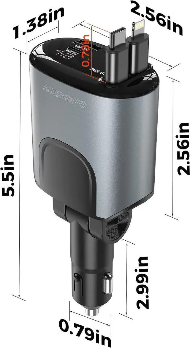 Alt view image 6 of 7 - Retractable Car Charger 100W Car Phone Charger with Cables Fast Charging Cigarette Lighter USB Charger for iPhone 17 16 15 14 13 12 11 Pixel Travel Essentials Car Accessories Gifts for Him Her