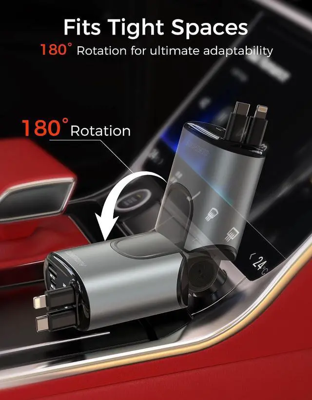 Alt view image 7 of 7 - Retractable Car Charger 100W Car Phone Charger with Cables Fast Charging Cigarette Lighter USB Charger for iPhone 17 16 15 14 13 12 11 Pixel Travel Essentials Car Accessories Gifts for Him Her
