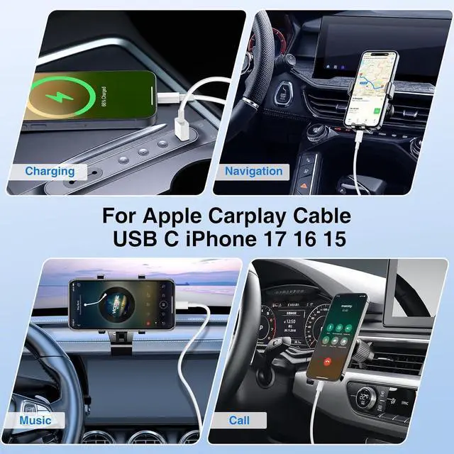 Alt view image 4 of 7 - 48W USB C Car Charger for iPhone 17 16 15 Pro Max 48W Dual Port USB-C & USB-A Car Fast Charging Adapter 2X3FT C to C Cable & A to C Carplay Cable for iPhone 17 16 15 Series/iPhone Air iPad