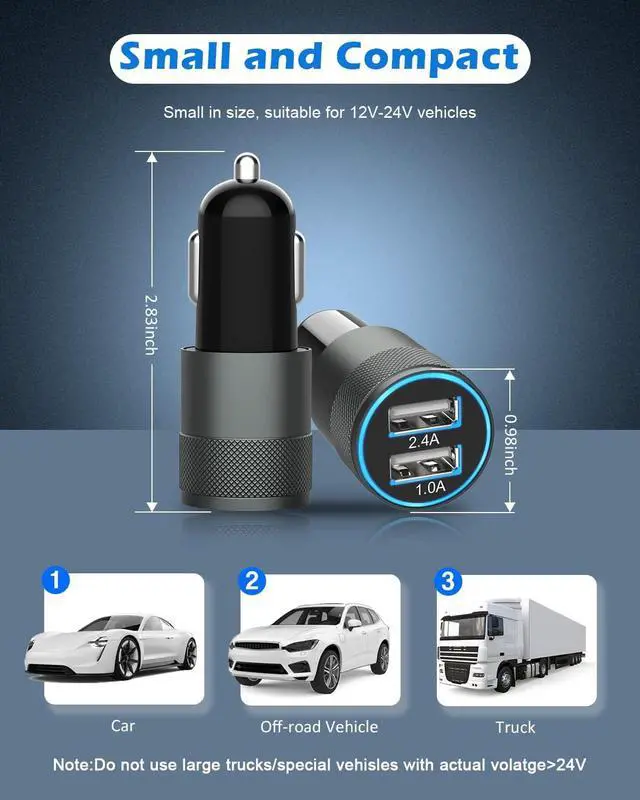 Alt view image 5 of 7 - USB Car Charger Adapter 2 Pack(3.4A) Fast Car Charger Dual USB Ports Fast Charging Cigarette Lighter Adapter Rapid Plug Car Charger Compatible with iPhone Air/17 Pro Max/16e/16 Pro/15 Plus/14/13/12/11