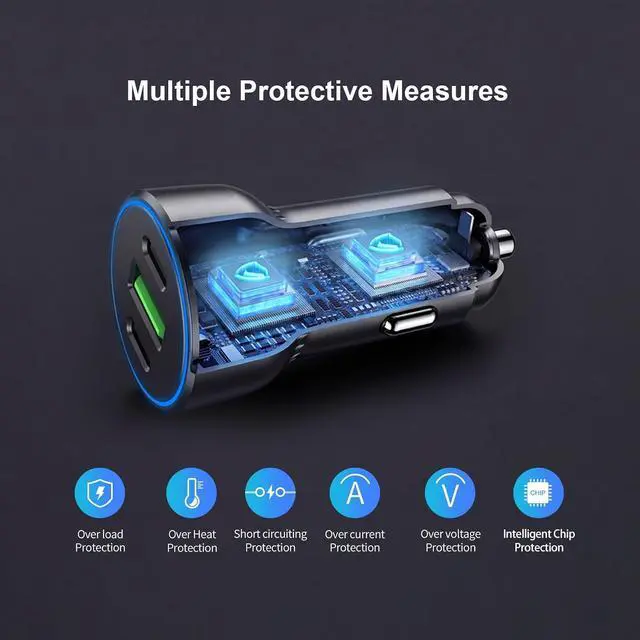 Alt view image 7 of 7 - 90W USB C Car Charger Adapter 2-Pack Multi Port Type C Fast Charging Cell Phone Auto Cigarette Lighter Adapter Dual 45W Car Accessories 12V Dual USBC Plug Output for iPhone 17 Pro Max 16 15 Android
