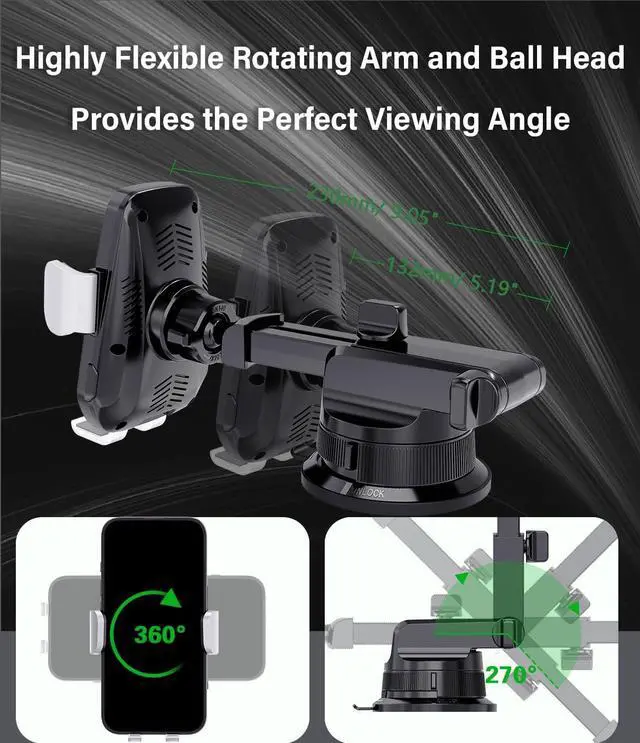 Alt view image 6 of 7 - Wireless Car Charger Phone Mount 15W Fast Charging Car Phone Holder 50lb Suction Cup 3-in-1 Cell Phone Holder for Dash 360° Auto Clamp Compatible iPhone 17/16/15/14/13/12 S23/S22/S21/S20/S10+