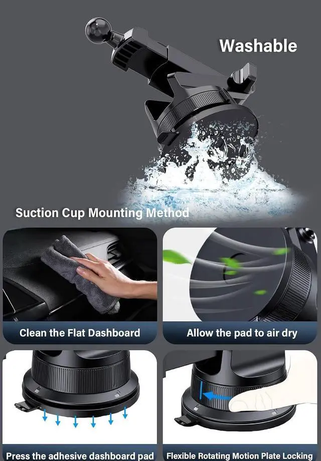 Alt view image 7 of 7 - Wireless Car Charger Phone Mount 15W Fast Charging Car Phone Holder 50lb Suction Cup 3-in-1 Cell Phone Holder for Dash 360° Auto Clamp Compatible iPhone 17/16/15/14/13/12 S23/S22/S21/S20/S10+