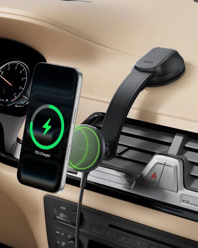 Main image of Wireless Car Charger MagSafe Phone Holder & Car Dash Mount w/ 1M USB C Cable Qi2 MagSafe Compatible Fast Charging iPhone Charger for iPhone 17 Galaxy S26 Pixel 10 Road Travelers Black