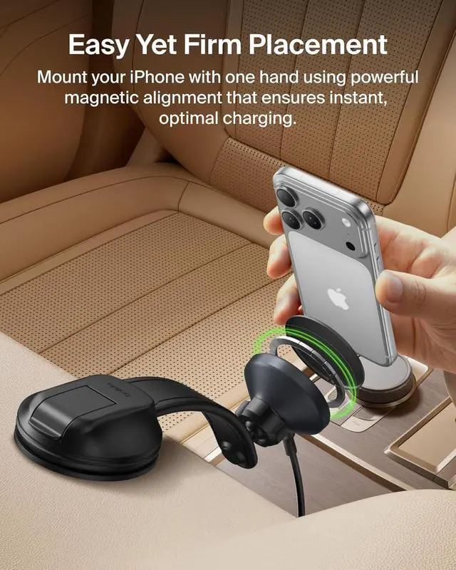 Alt view image 4 of 7 - Wireless Car Charger MagSafe Phone Holder & Car Dash Mount w/ 1M USB C Cable Qi2 MagSafe Compatible Fast Charging iPhone Charger for iPhone 17 Galaxy S26 Pixel 10 Road Travelers Black