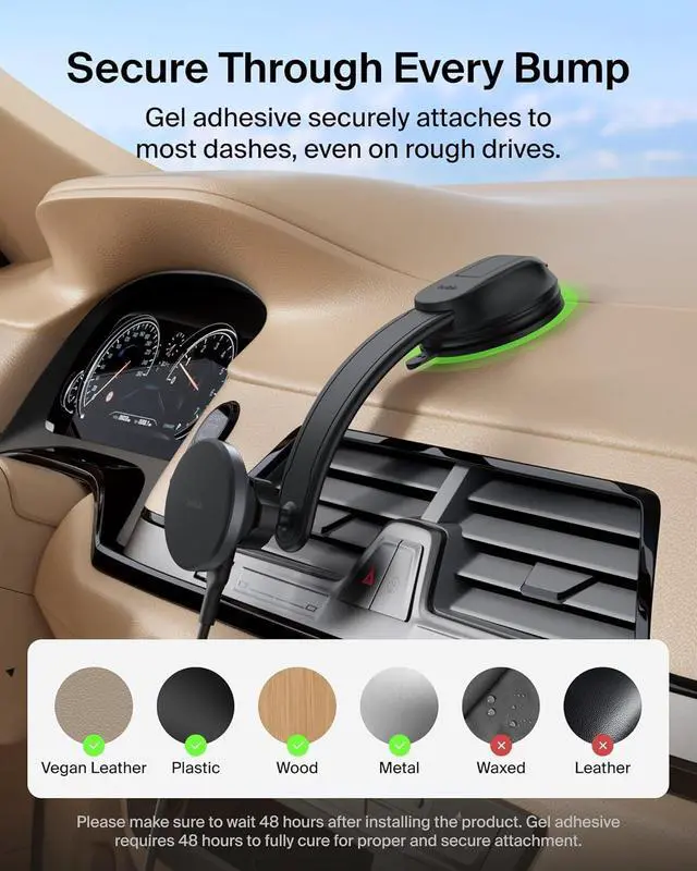 Alt view image 5 of 7 - Wireless Car Charger MagSafe Phone Holder & Car Dash Mount w/ 1M USB C Cable Qi2 MagSafe Compatible Fast Charging iPhone Charger for iPhone 17 Galaxy S26 Pixel 10 Road Travelers Black