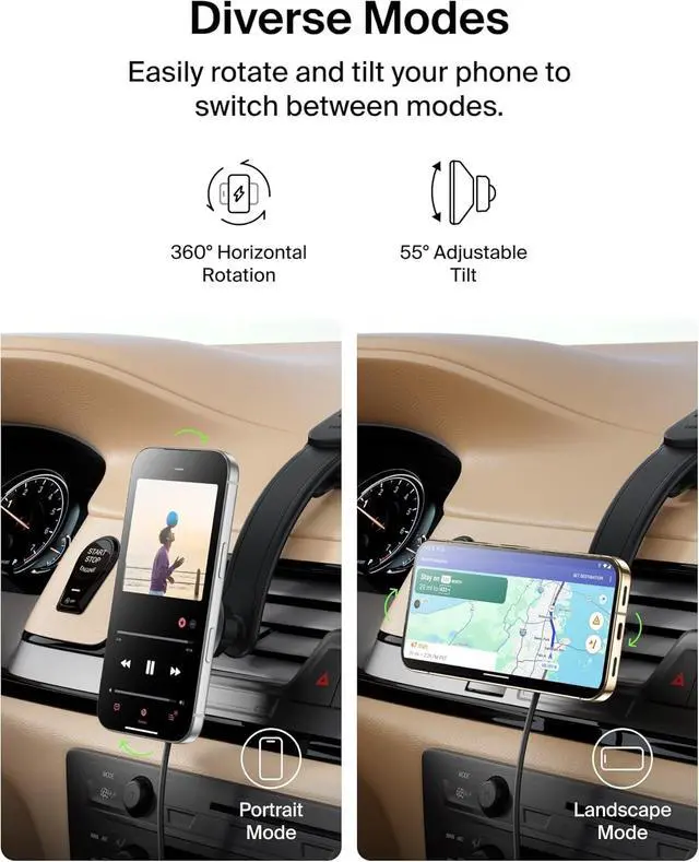 Alt view image 6 of 7 - Wireless Car Charger MagSafe Phone Holder & Car Dash Mount w/ 1M USB C Cable Qi2 MagSafe Compatible Fast Charging iPhone Charger for iPhone 17 Galaxy S26 Pixel 10 Road Travelers Black