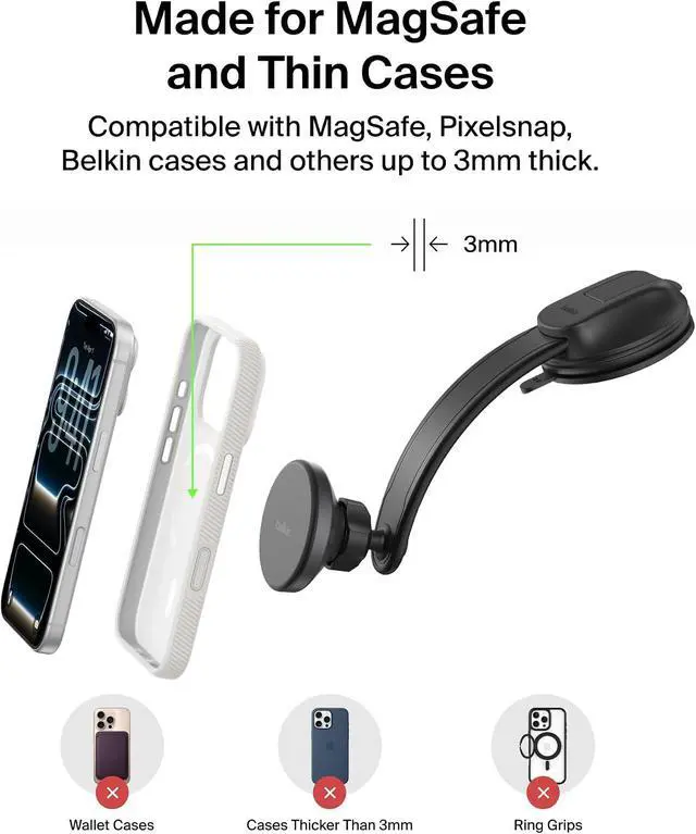 Alt view image 7 of 7 - Wireless Car Charger MagSafe Phone Holder & Car Dash Mount w/ 1M USB C Cable Qi2 MagSafe Compatible Fast Charging iPhone Charger for iPhone 17 Galaxy S26 Pixel 10 Road Travelers Black