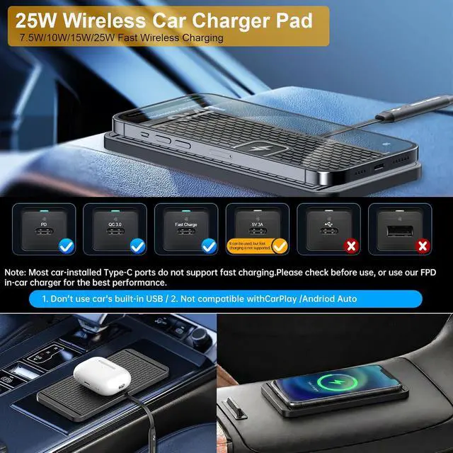 Alt view image 2 of 7 - 25W Wireless Charger Car Fast Wireless Charging Pad DIY Wireless Phone Charger Mat Compatible with iPhone 17/16(25W)/15/14/13/12(7.5W) (P21)