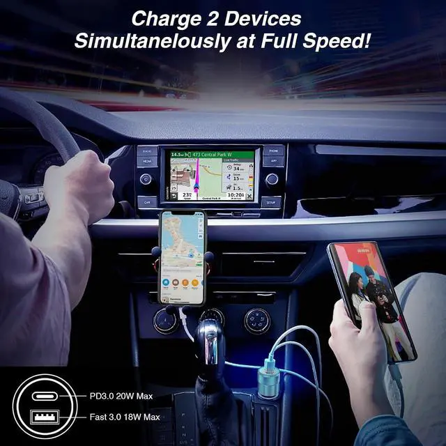 Alt view image 2 of 7 - Car Charger 2 Pack 38W Dual-Port USB-C & USB-A Cigarette Lighter Adapter USBC Car Charger Fast Charging for iPhone16e 16 15 14 13 S25 S24 S23 Pixel Cargador para Carro Phone Plug