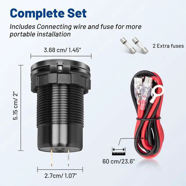 Alt view image 6 of 7 - 78W Dual PD USB-C QC3.0 Fast Charging 3 Port Car Charger Socket 12V/24V with Voltmeter and Battery Protection Switch USB Outlet Cigarette Lighter for Marine Boat RV Truck Golf Cart Motorcycle