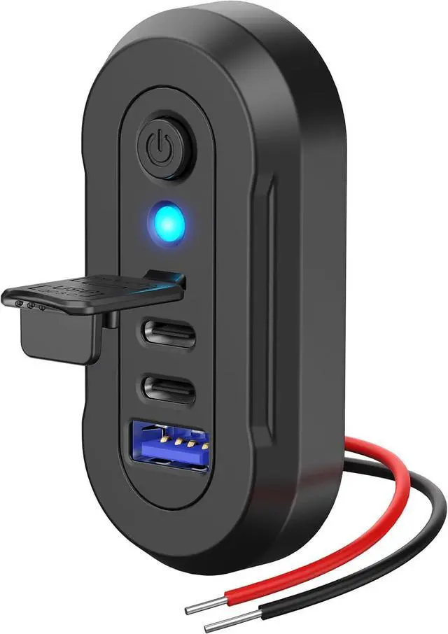 Main image of 12V USB Outlet RV 3 Ports Dual PD 30W and Quick Charge QC3.0 Car Socket Charger with Blue Indicator Light and Switch Car USB Panel Wall Surface Mount Charging Accessories for Marine Bus Boat ATV