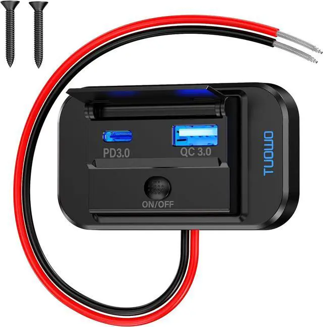 Main image of USB Outlet Panel - 54W Fast Charging Type-C PD 36W + USB-A QC 3.0 18W 12V/24V Surface Mount for RV Marine Truck Bus Golf Cart