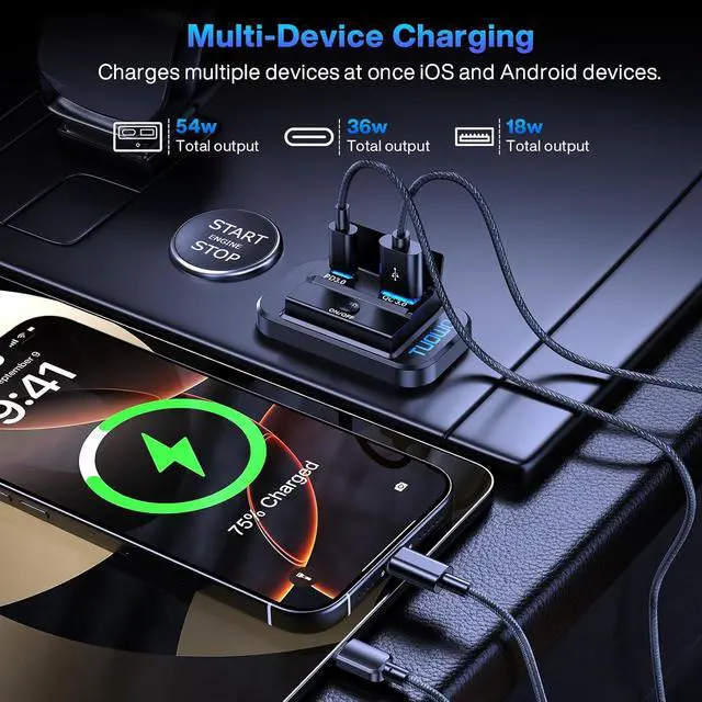 Alt view image 2 of 7 - USB Outlet Panel - 54W Fast Charging Type-C PD 36W + USB-A QC 3.0 18W 12V/24V Surface Mount for RV Marine Truck Bus Golf Cart