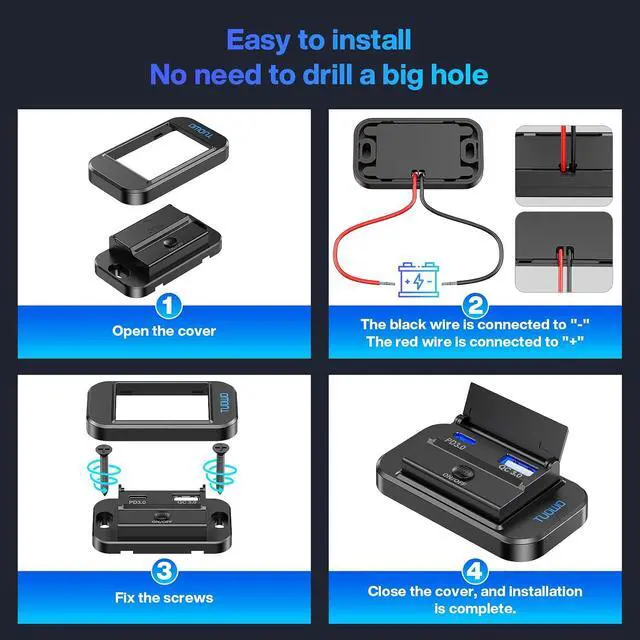 Alt view image 6 of 7 - USB Outlet Panel - 54W Fast Charging Type-C PD 36W + USB-A QC 3.0 18W 12V/24V Surface Mount for RV Marine Truck Bus Golf Cart