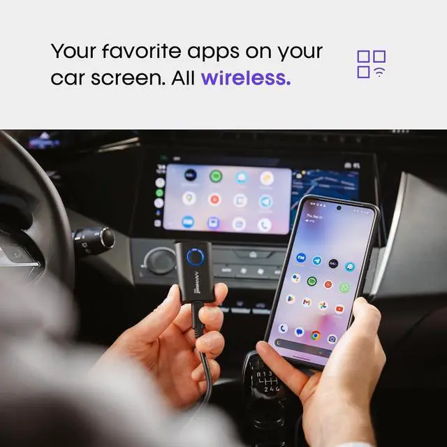 Alt view image 4 of 7 - Two Wireless Android Auto Adapter Convert Factory Wired Android Auto to Wireless Bluetooth & Wi-Fi Auto Connect Easy Plug & Play Multifunction Button Made in Europe