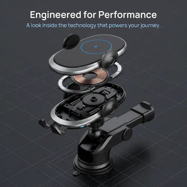 Alt view image 5 of 7 - Auto Clamping Phone Mount | Intelligent Qi Wireless Charging Cradle for CarPlay & Android | Ultra Stable Heavy Duty Dash & Windshield Clip for Pixel & Cell Phones